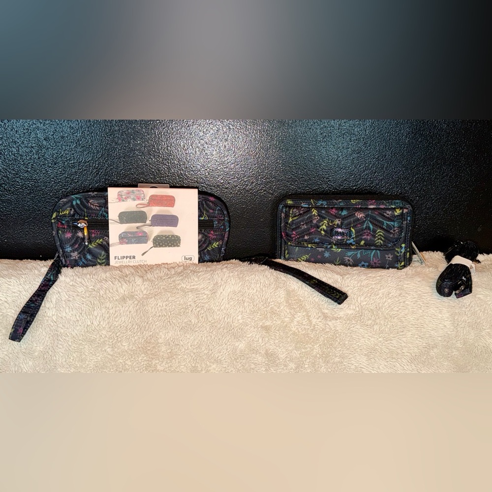 Rare New Lug Garden Party Black Kickflip Crossbody and Flipper Jewelry pouch